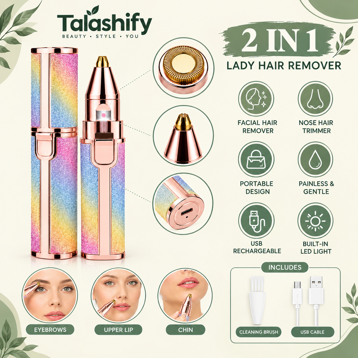 Flawless 2 in 1 Eyebrow trimmer & facial hair removal Machine ( Rechargeable)🔋