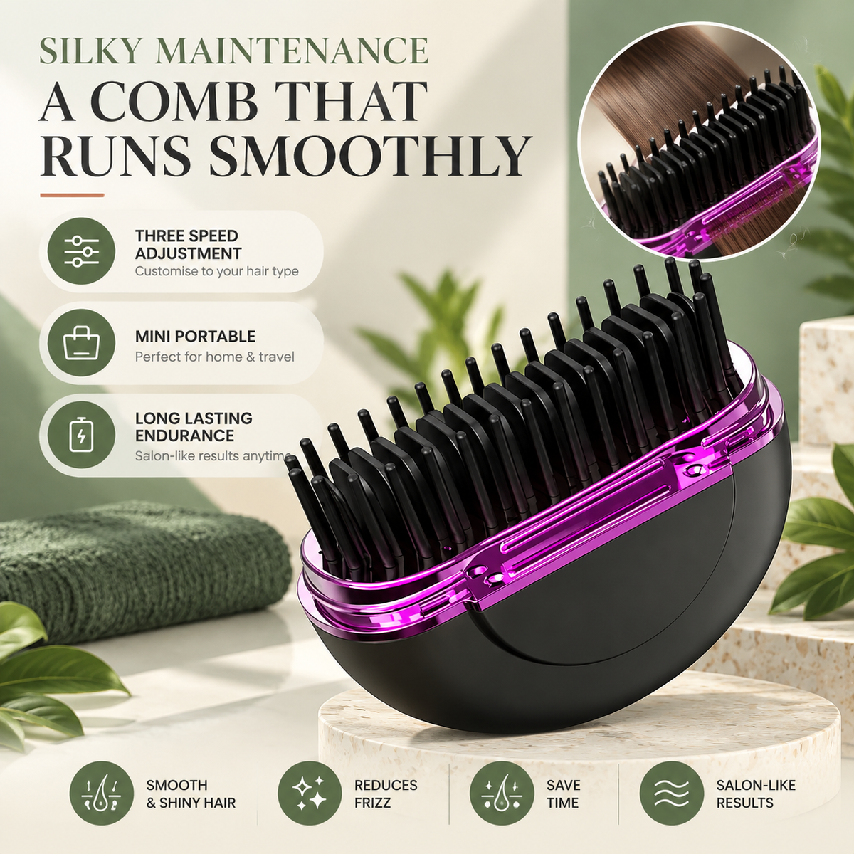 Mini Wireless Hair Straightening Comb 💚