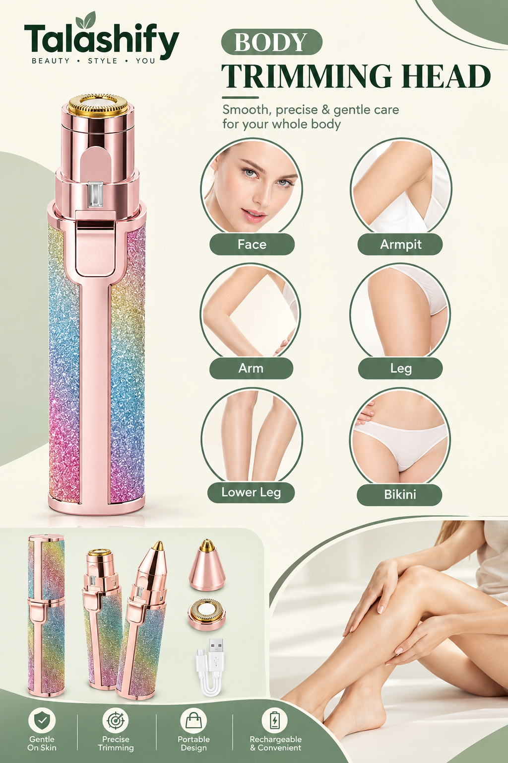 Flawless 2 in 1 Eyebrow trimmer & facial hair removal Machine ( Rechargeable)🔋