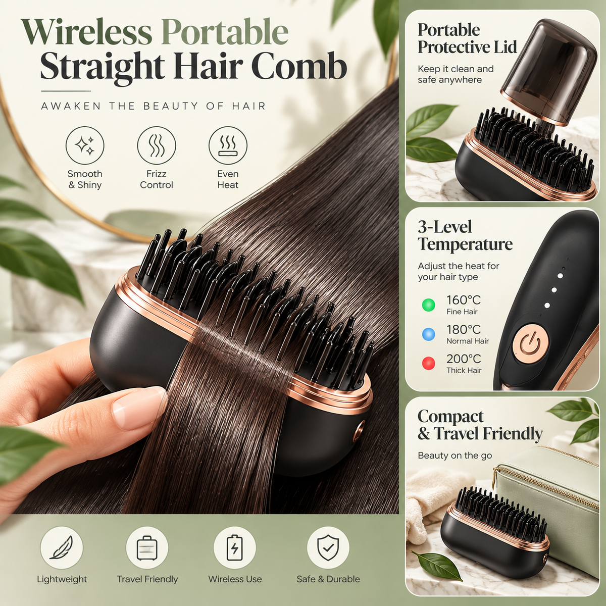 Mini Wireless Hair Straightening Comb 💚