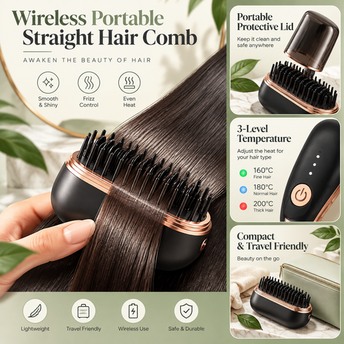 Mini Wireless Hair Straightening Comb 💚