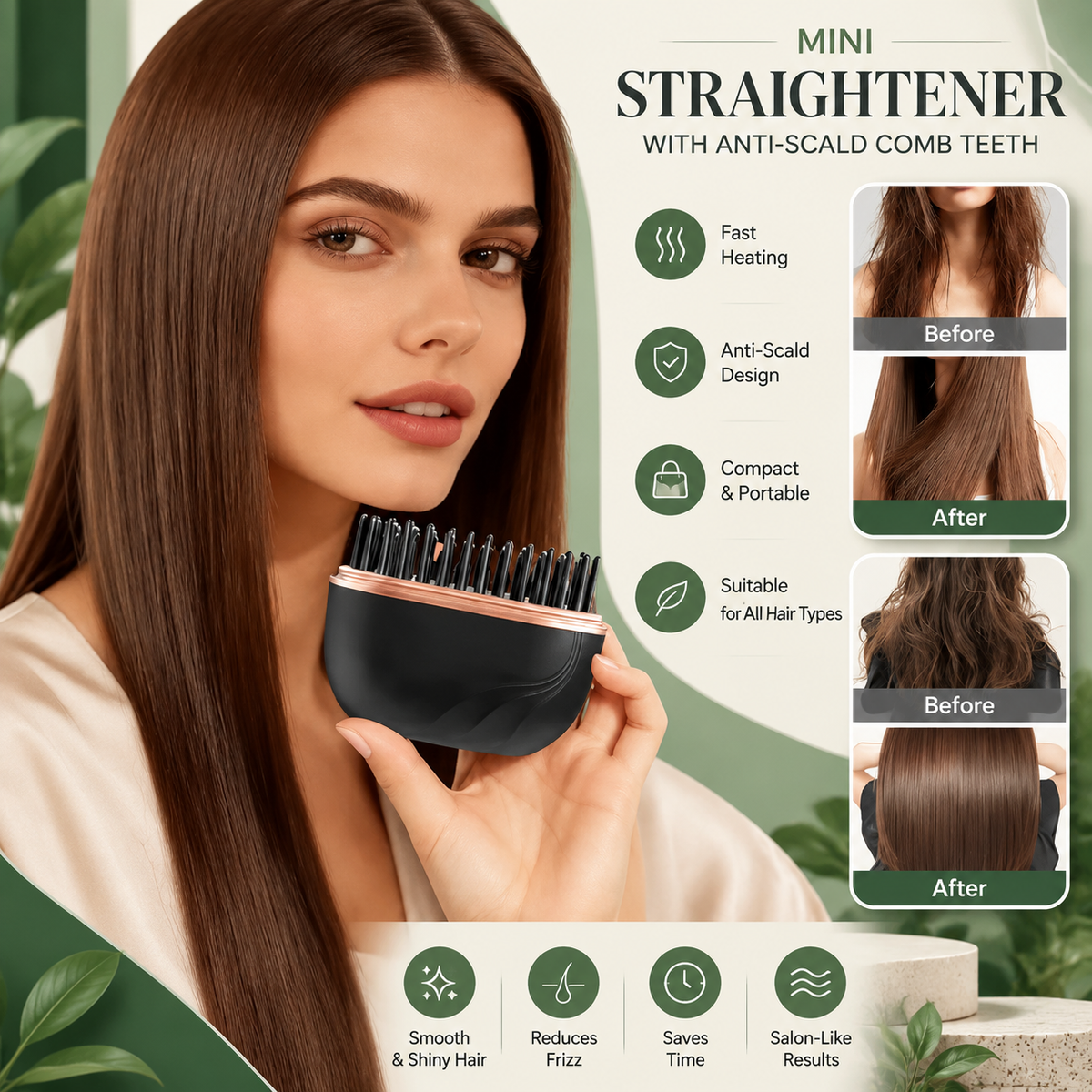 Mini Wireless Hair Straightening Comb 💚