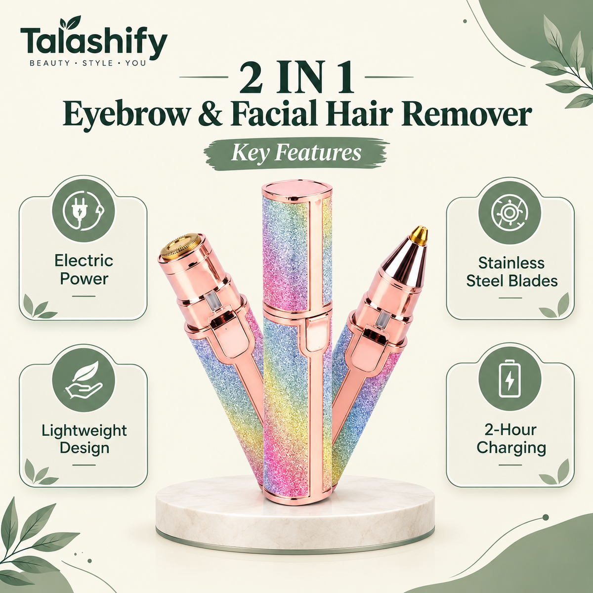 Flawless 2 in 1 Eyebrow trimmer & facial hair removal Machine ( Rechargeable)🔋