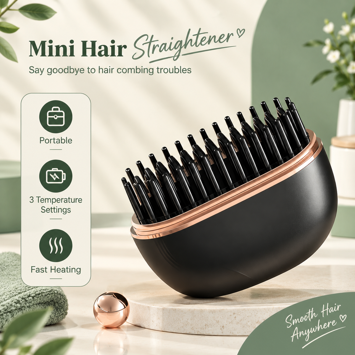 Mini Wireless Hair Straightening Comb 💚