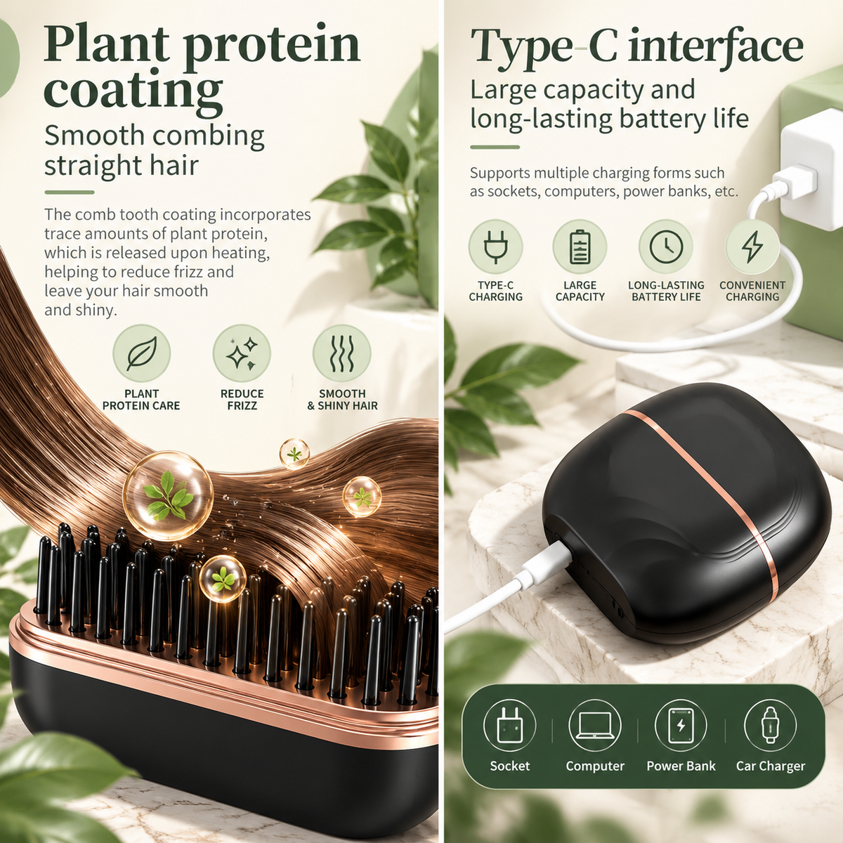 Mini Wireless Hair Straightening Comb 💚