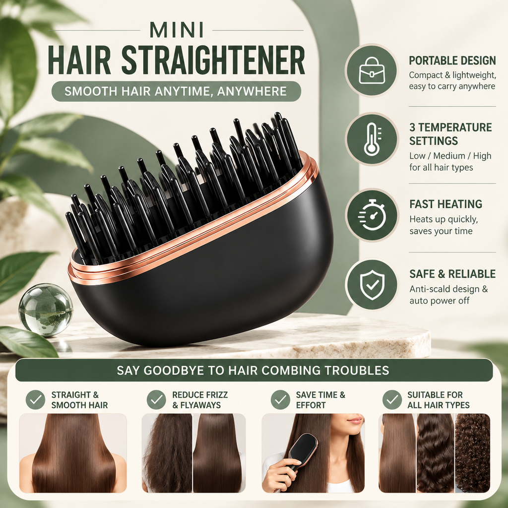 Mini Wireless Hair Straightening Comb 💚
